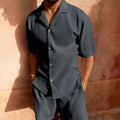 Men's Set – Relaxed Fit – Short-Sleeved Shirt and Shorts in Soft Velvet Texture