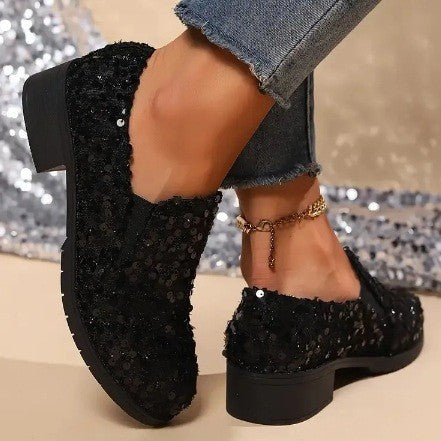 Comfortable Sequin-Embellished Slip-On Loafers