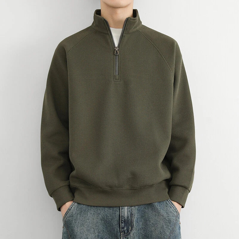 Half Zip High Collar Ribbed Sweatshirt