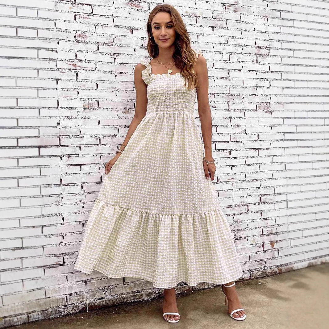 Checkered Maxi Smock A-line Dress