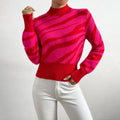 Women's knit sweater – Regular fit – Semi-high neck – Zebra pattern – Ribbed edges