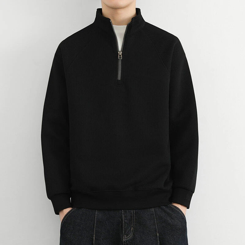 Half Zip High Collar Ribbed Sweatshirt