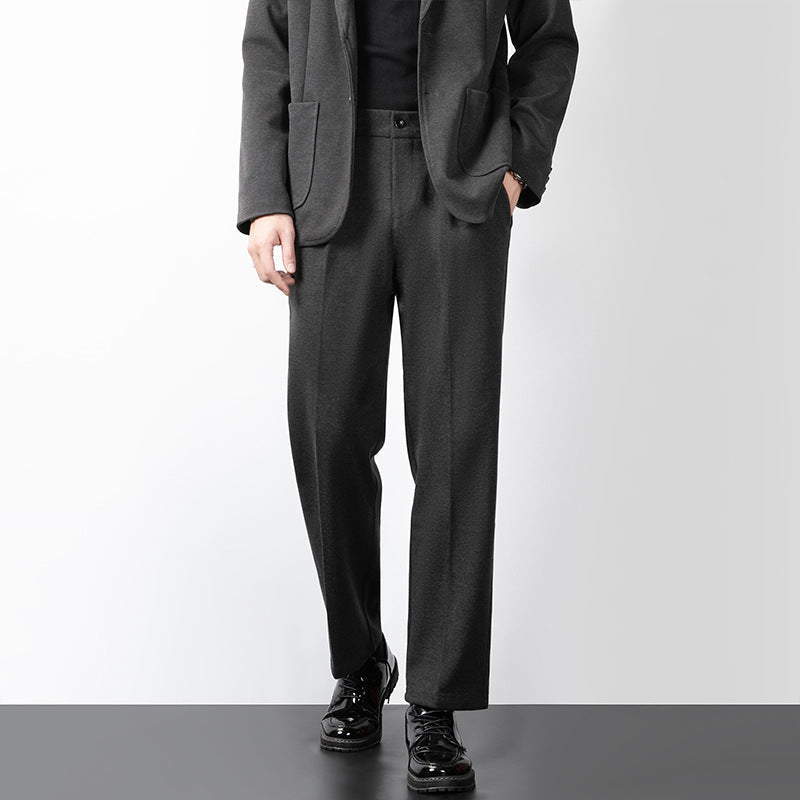 Wool Blend Slim Fit Flat Front Trousers