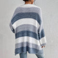 Women's Cardigan – Oversize Fit – Soft Fuzzy Knit – Long Sleeves Open Front – Striped