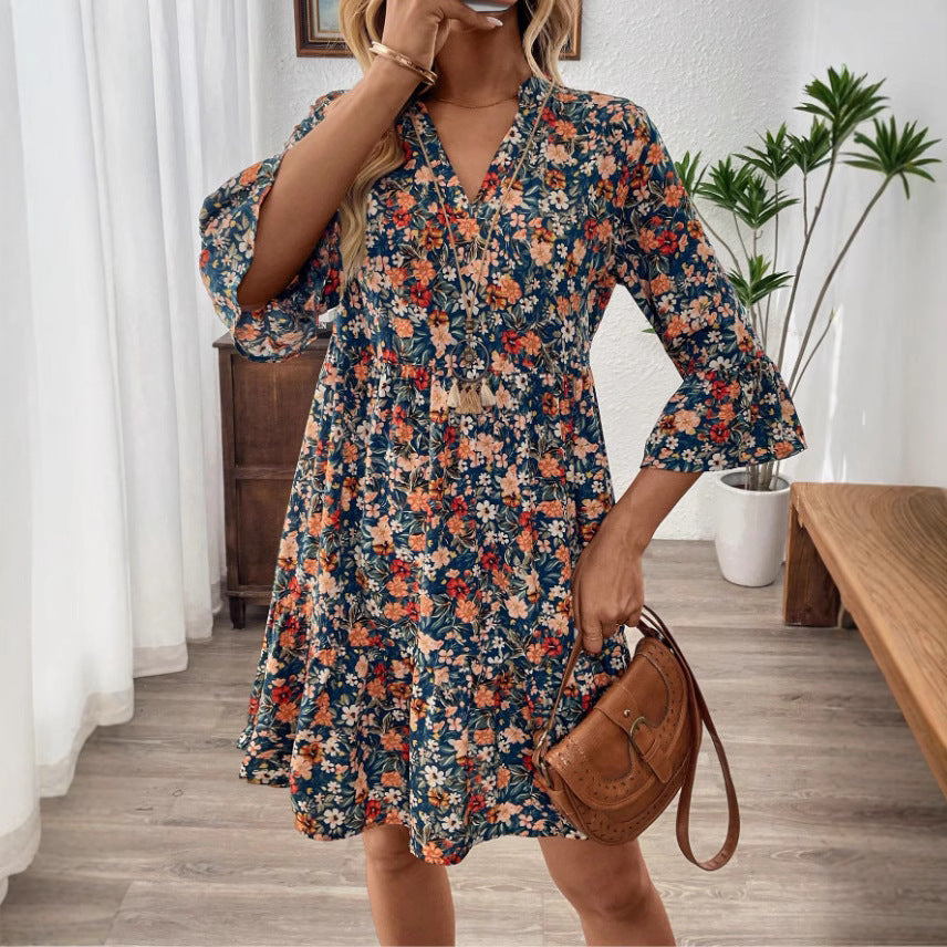 Floral Print Light Cotton Ruffle Dress