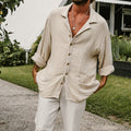 Men's Shirt – Cotton Linen Mix – Relaxed Fit – Long Sleeves – Button Closure