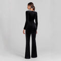Ladies' Jumpsuit – Slim Fit – Velvet Material – Embellished Neckline – Long Sleeves