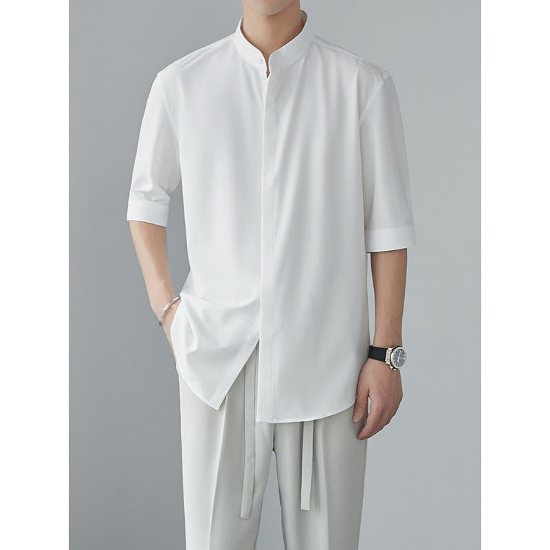 Cotton Breathable Relaxed Fit Mandarin Collar Shirt