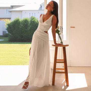 Waist Cutout A-line V-Neck Maxi Dress