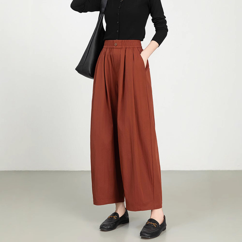 Women's trousers with wide legs – High waist – Elastic waist – Light twill – Relaxed fit