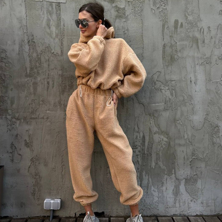 Two-Piece Fleece Oversized High Waist Loungewear Set