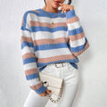 Women's Sweater – Relaxed Fit – Chunky Knit – Striped Design – Crew Neck