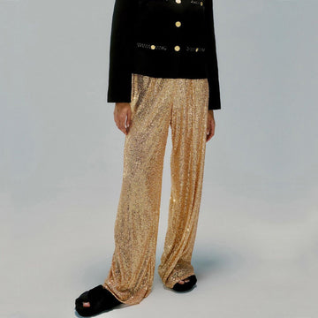 Full Sequin Relaxed Straight-Leg Pants