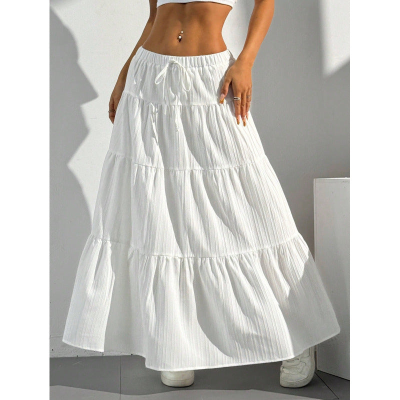Laced Layered Cotton Blend A-line Skirt