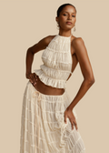Women's Two-piece Set - Halterneck Top & Maxi Skirt - Light and Airy - Ruched Design