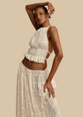Women's Two-piece Set - Halterneck Top & Maxi Skirt - Light and Airy - Ruched Design