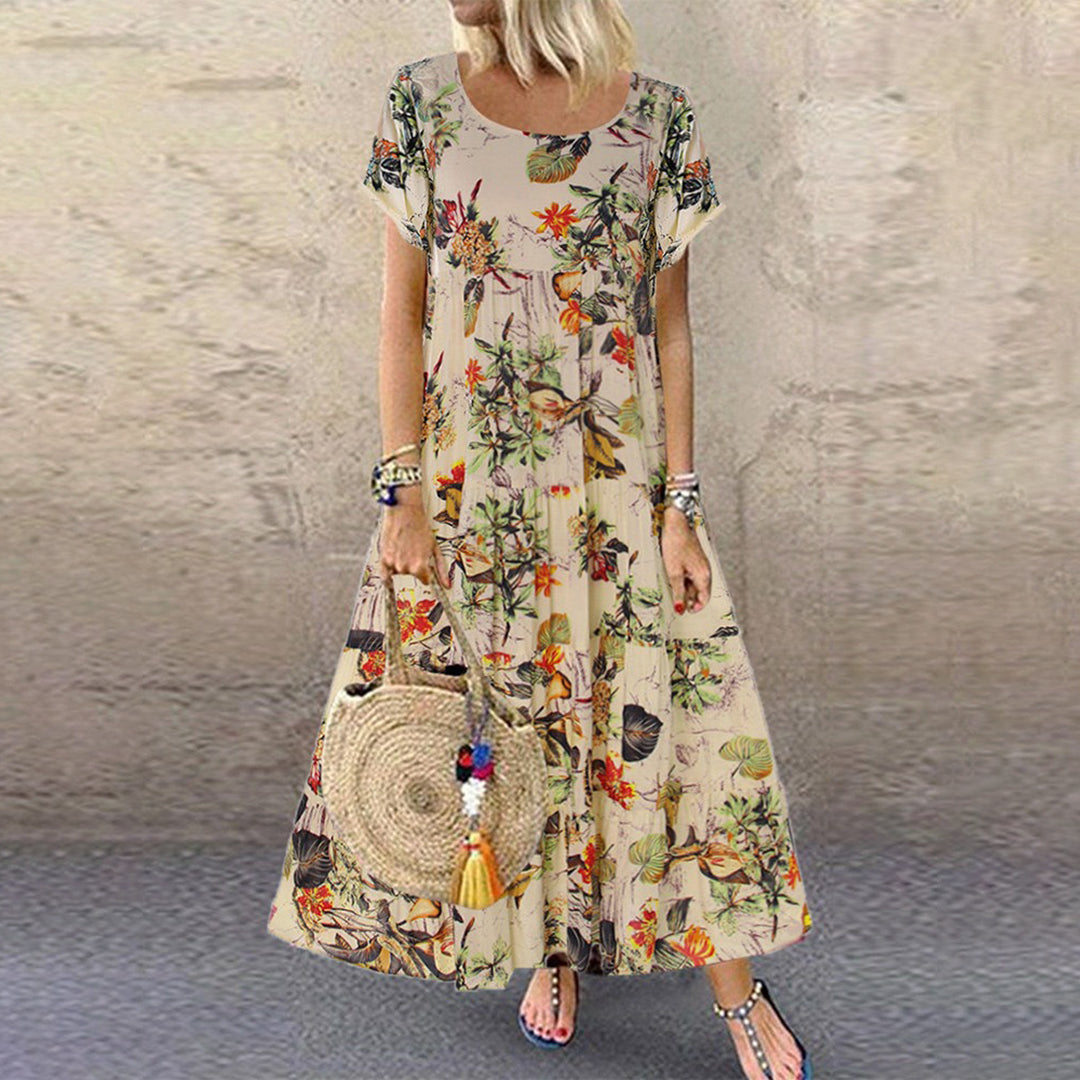 Floral Print Cotton Blend Loose Maxi Dress