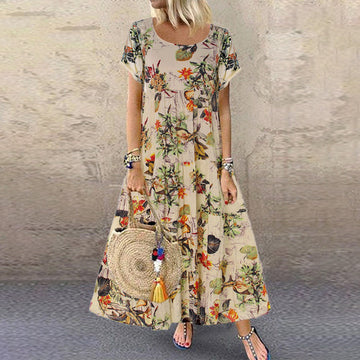Floral Print Cotton Blend Loose Maxi Dress