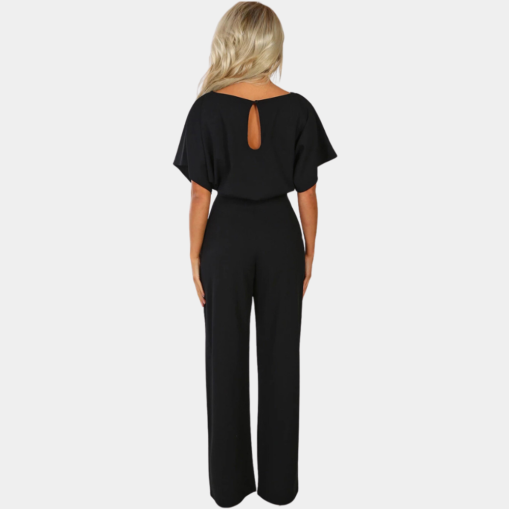 Short Sleeve Wide Leg Tie Waist Jumpsuit