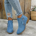 Women's Ankle Boots - Suede Look - Low Heel - Round Toe - Zipper Closure