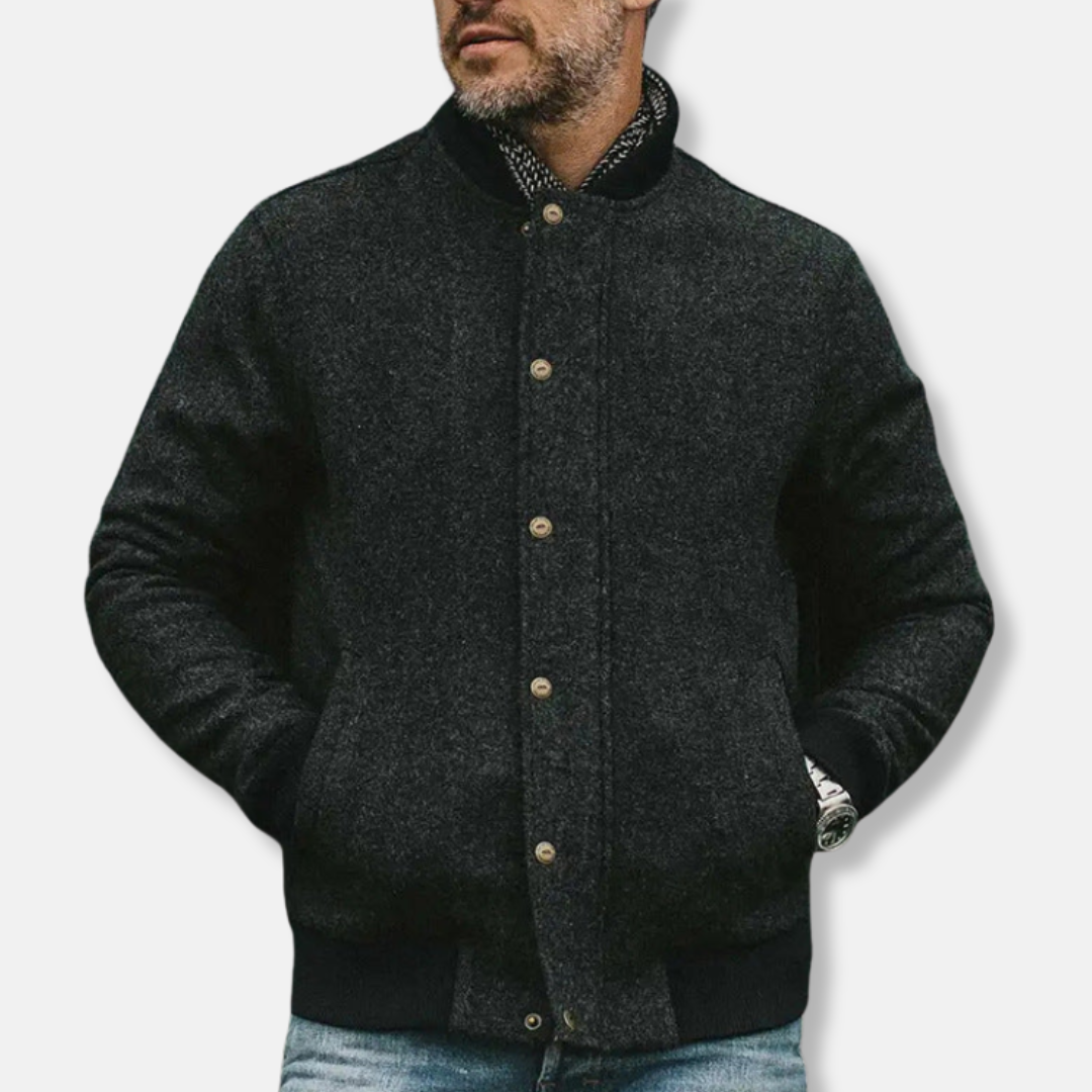 Relaxed Fit Wool Blend Bomber Jacket