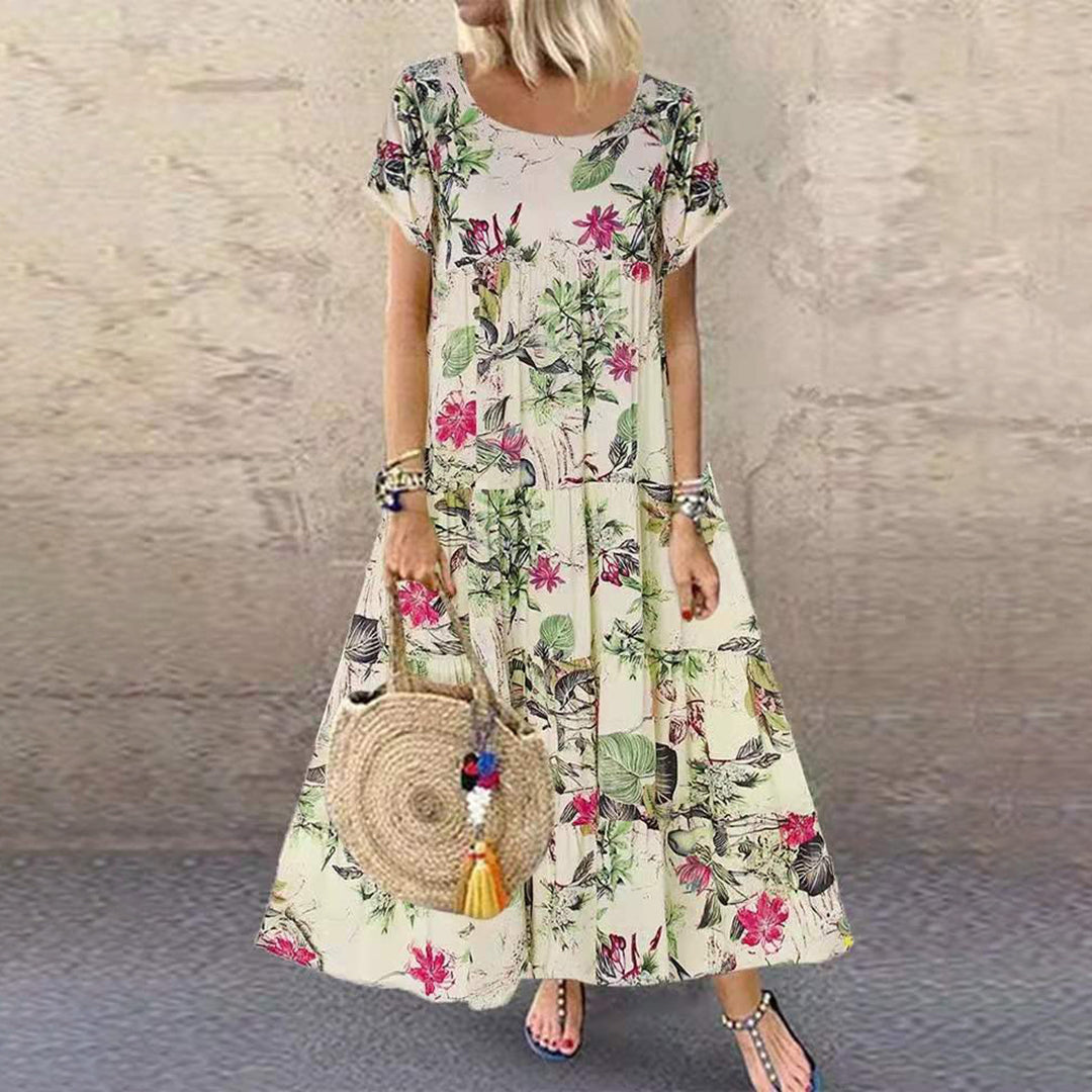 Floral Print Cotton Blend Loose Maxi Dress