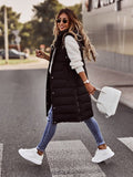 Women's Long Quilted Vest - Knee Length - Hood - Padded and Insulating