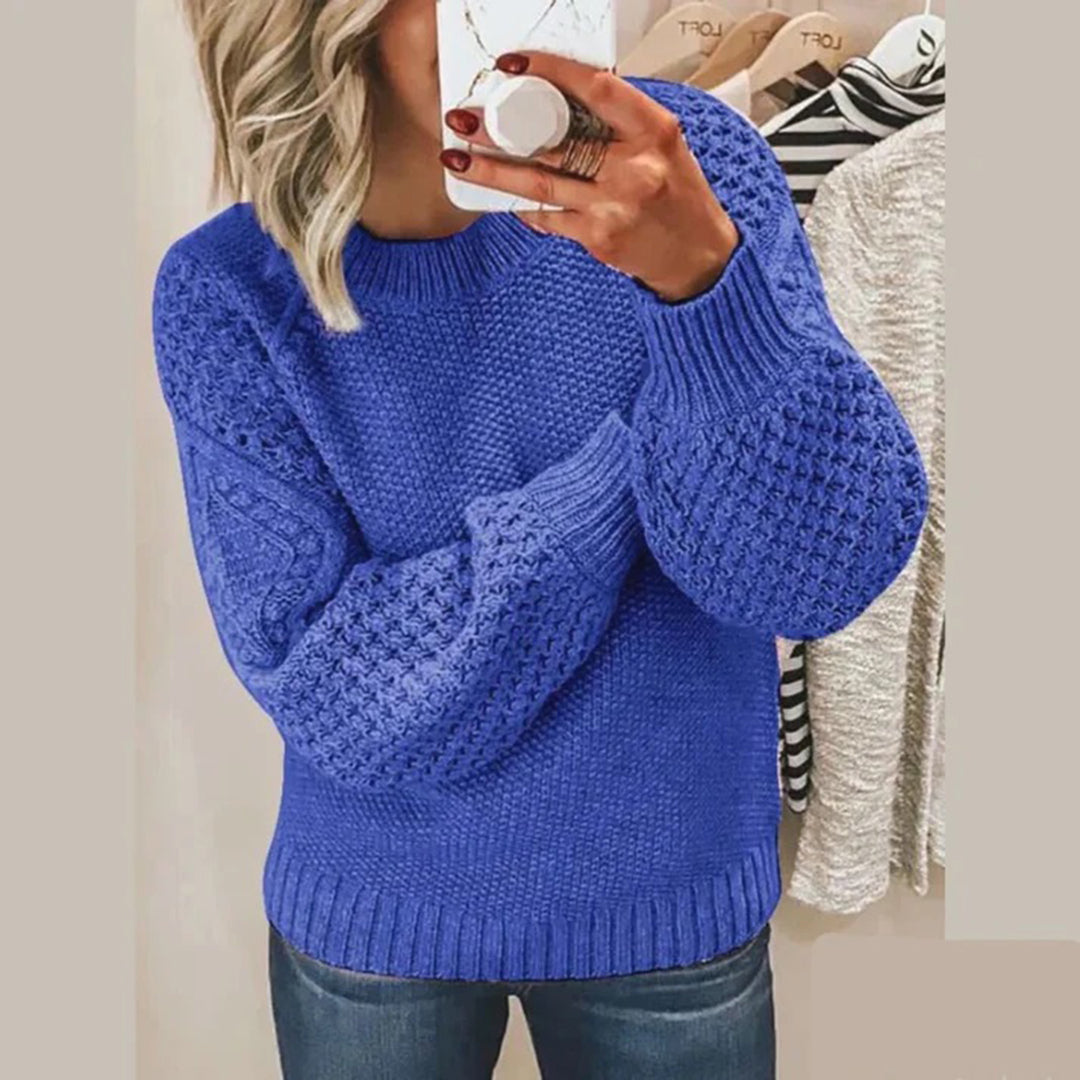 Women's Knit Sweater - Chunky Knit - Relaxed Fit - Voluminous Sleeves and Ribbed Edges