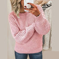 Women's Knit Sweater - Chunky Knit - Relaxed Fit - Voluminous Sleeves and Ribbed Edges