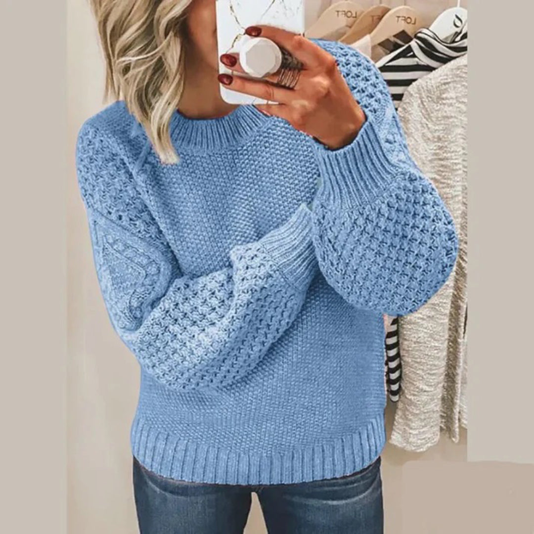 Women's Knit Sweater - Chunky Knit - Relaxed Fit - Voluminous Sleeves and Ribbed Edges