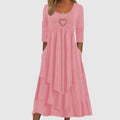 Women's Maxi Dress - Layered Design - Sweetheart Neckline - 3/4 Sleeves - Relaxed Fit
