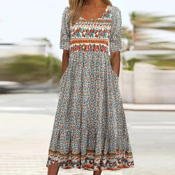 Loose Fit Floral Print Pockets Maxi Dress