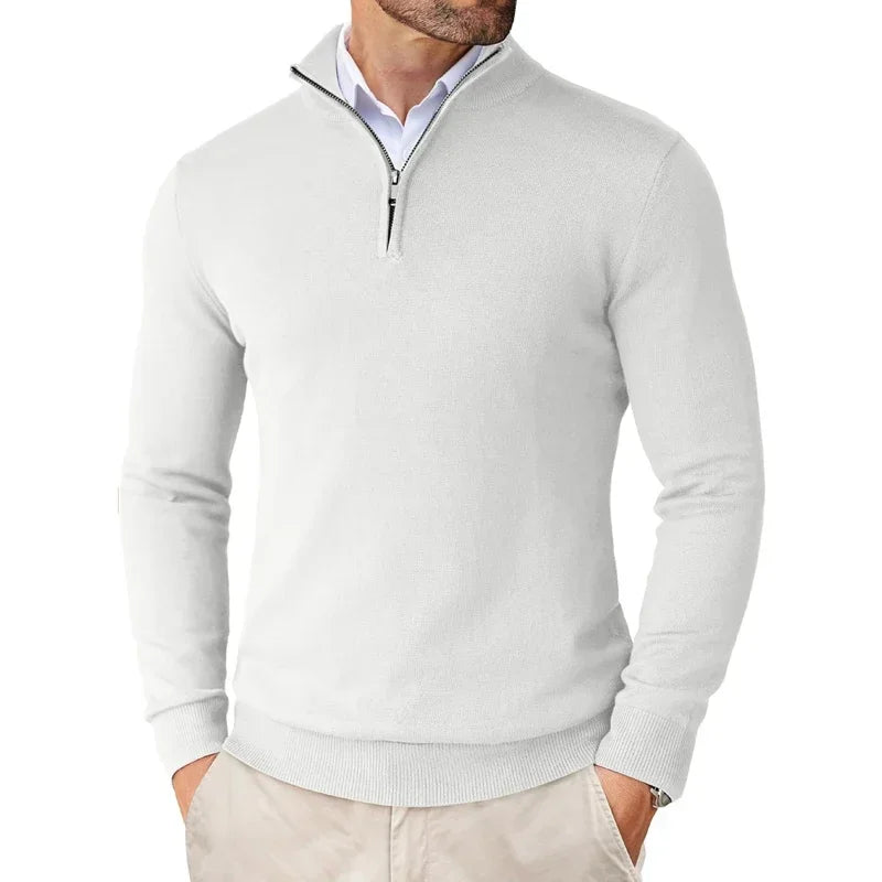 Cotton Blend Zip Collar Knit Pullover