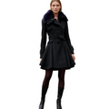 Women's Trench Coat - Wool Blend - Double-Breasted - Belted Waist - Elegant Cut
