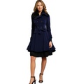 Women's Trench Coat - Wool Blend - Double-Breasted - Belted Waist - Elegant Cut