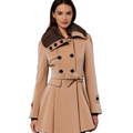 Women's Trench Coat - Wool Blend - Double-Breasted - Belted Waist - Elegant Cut