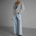 Women's Cardigan - Oversized Fit - Soft & Fluffy Knit - V-neck with Button Closure