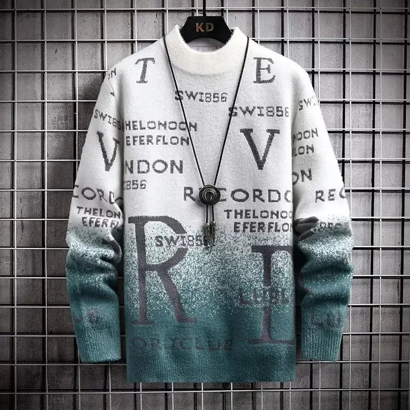Knitted Text Print Relaxed Fit Pullover Sweater