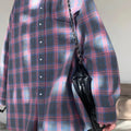 Women's Oversized Checkered Shirt - Long Sleeved - Button Closure - Breast Pockets