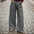 Women's Pants - High-Waisted Wide-Leg - Striped Pattern - Elegant and Comfortable