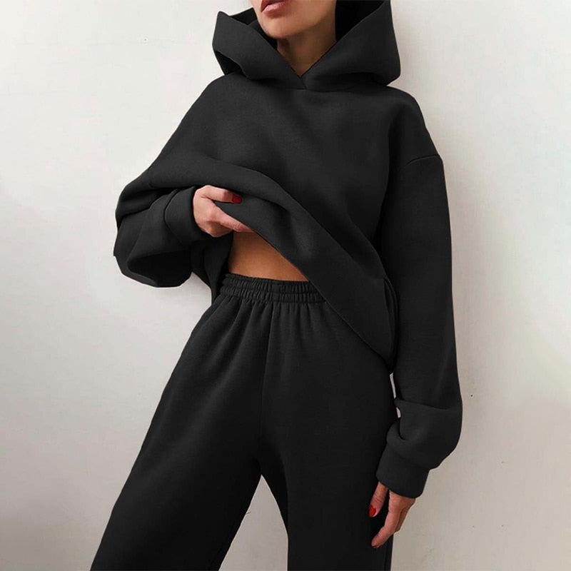 Women's Jogging Set - Oversized Fit - Hood & Elastic Waist - Soft Cotton