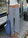 Women's Pants - Wide Leg - High Waist - Striped Lightweight Design