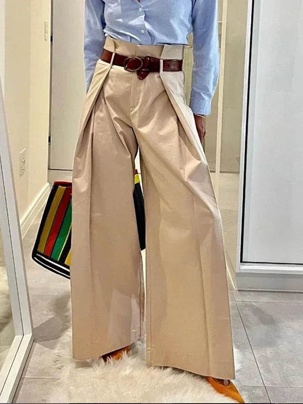 Women's Suit Pants – High-Waisted Wide Leg – Pleated Design – Elegant and Structured