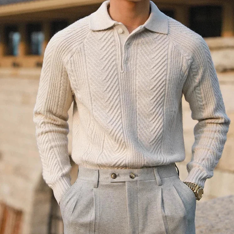 Polo Collar Slim Fit Cable Knit Sweater