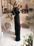 Women's Jumpsuit - V-Neck Wrap Design - Long Sleeves - Tailored Fit - Wide Legs