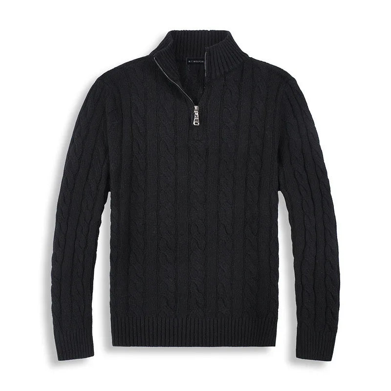 Men's Sweater with Half Zip – Cable Knit – Cotton Blend – Regular Fit – Ribbed Edges