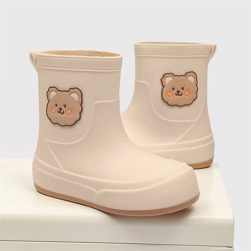 Waterproof Ankle Bear Motif Rain Boots