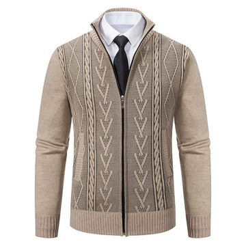 Slim Fit Cable Knit Wool Cardigan Sweater
