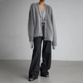 Women's Cardigan - Oversized Fit - Soft & Fluffy Knit - V-neck with Button Closure
