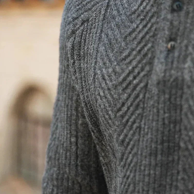 Men's Knit Sweater – Slim Fit – Cable Knit – Polo Collar – Long Sleeves Layer-on-layer